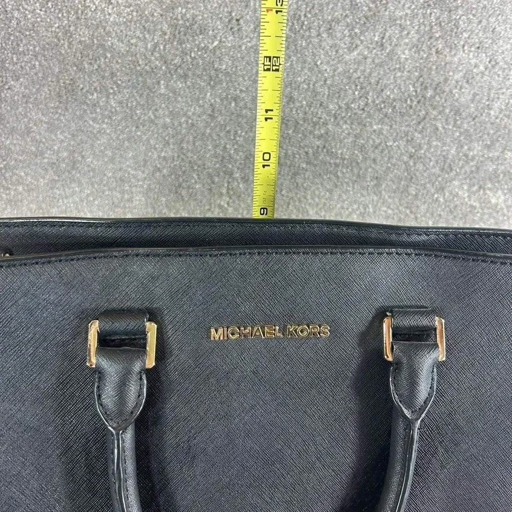 Michael Kors Selma Satchel Black Saffiano Leather Gold Hardware
